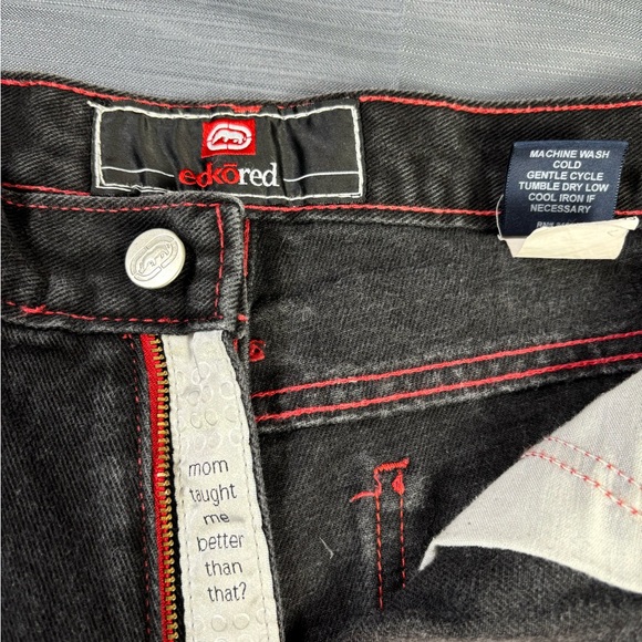 Vintage Ecko Red Black Jeans Women’s Size 9 Y2K Red Stitch Denim Straight - Picture 5 of 10